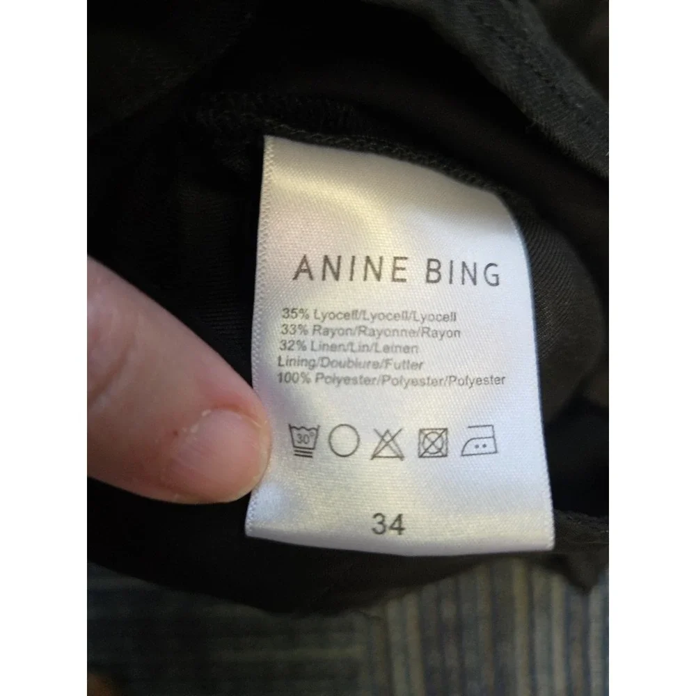 ANINE BING Carrie Linen Blend Size 34 (US 4) Wide Leg High Rise Pant Black